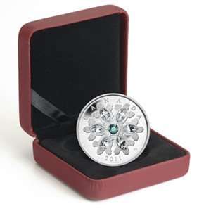  2011 1 oz Silver Canadian $20 Crystal Snowflake   Emerald 