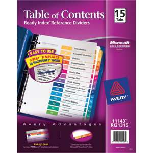 Avery Ready Index Table of Contents Dividers 1 15 Tabs  