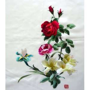    Chinese Hunan Silk Embroidery Picture Flower 