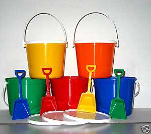 PLASTIC SAND BUCKETS, LIDS & SHOVELS, MADE IN USA  