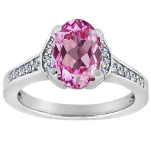  CandyGem 14k Gold Lab Created Oval Pink Topaz and Diamond 