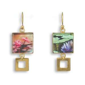  Water Lillies ArtGlass and Vermeil Plated Earrings 