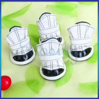 White&Black Pet Dog PU Leather Shoes Sports Boots size#  