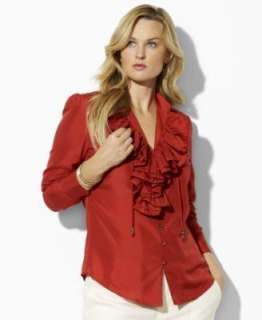 Ralph Lauren Red Ruffled 100% Silk Blouse Top Women Plus Size 1X $159 