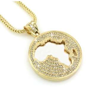  Iced Gold Tone Africa Map Pendant + Franco Chain 36 