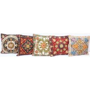  Lot of Five Cushion Covers from Kashmir with Dense All 