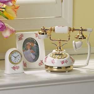  Antique Porcelain French Style Telephone w/ Clock and 