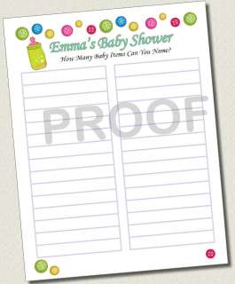 Personalized BABY SHOWER HOW MANY ITEMS NAME GAME CARDS Printed 