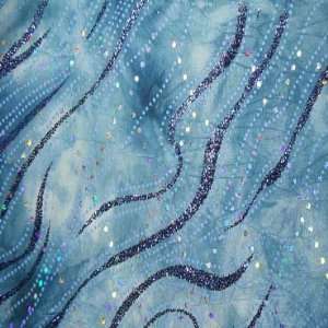  Polyester Spandex Tie Dye Glitter Swirl Fabric Teal