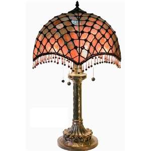  Tiffany Style Amber Beaded Table Lamp