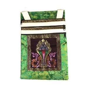 Tibetan Bag ~ Brocade on Cotton Canvas ~ Green w/ Traditional Tibetan 