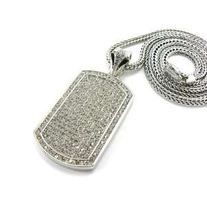  New Iced Out Dog Tag Pendant w/ Silver Franco Chain MP751 