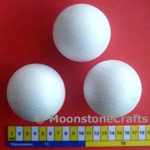 10 White Polystyrene Balls, 70mm spheres (Xmas baubles)  