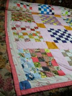 GREAT THIRTY SIX PATCH TIED VINTAGE QUILT #D12.  
