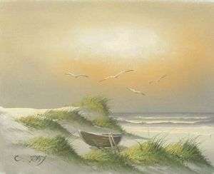 Ray ROWBOAT ON SUNSET BEACH Oil Painting on Canvas  
