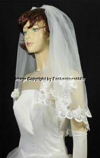 WHITE BRIDAL WEDDING VEIL EMBROIDERED ELBOW LACE 52  