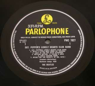 Beatles Sgt. Pepper UK MONO Black & Yellow Parlophone PMC 7027 LP EX+ 