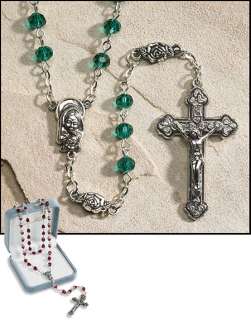 IRISH ROSE Emerald Green Crystal Rosary Rose Our Father Beads Gift box 
