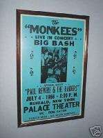 THE MONKEES RARE FRAMED CONCERT POSTER PALACE THEATRE  