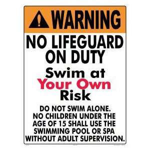  Warning No Lifeguard Sign 1507Wa1824E