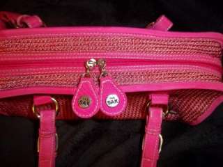 THE SAK Pink Crochet Suitcase Style Handbag  