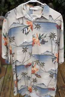 Hawaiian Shirt Tropical Fish Palm Trees Flowers Medium  