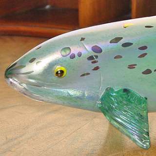 Signed FULTON Silver Coho Salmon Art Glass Sculpture  