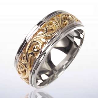14K 2 TWO TONE GOLD MENS WEDDING BAND VICTORIAN DESIGN  