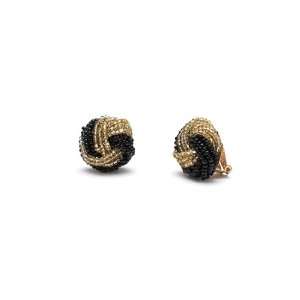  Gold & Black Faux Vintage Torsade Clip On Earrings 