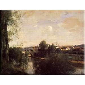 Old Bridge at Limay, on the Seine 16x12 Streched Canvas Art by Corot 