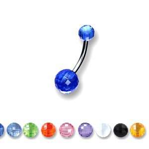 Acrylic Belly Ring with Black Disco Balls   14g (1.6mm) , 3/8 (10mm 