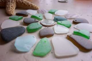 Genuine Sea Glass TOP DRILLED EARTH TONES 24 Pieces  