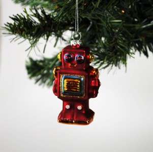 GLASS ROBOT ORNAMENT Christmas Tree Space Age Cosmic Retro Sci Fi 50s 