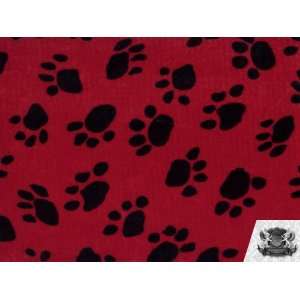   Faux / Fake Fur Paw Print RED Fabric By the Yard 