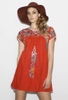   70s RED Mexican EMBROIDERED Oaxacan Hippie Boho Festival Mini DRESS S