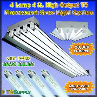 T5 4 Ft 4 Bulb Fluorescent Grow Light System w/ Bulbs  