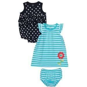   Girls 3 piece Flutter Sleeve Blue Dress & Romper Set (18 Months) Baby