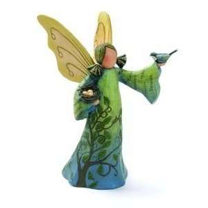   Treasure Angel with Bird Figurine Blossom Bucket Resin