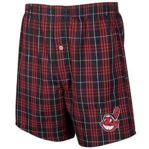   Indians Navy Blue Plaid Event Boxer Shorts (Small)