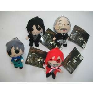  4 Anime Black Butler Plush Mascot Key Chain Set ~Japan 