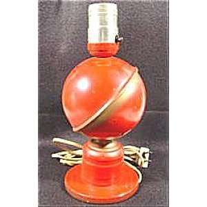 Red metal globe table lamp 1940 50 ohio art