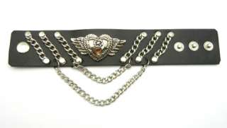 EMO Punk Rock Biker Angel Heart Chain Cuff Bracelet Wristband TEW109 