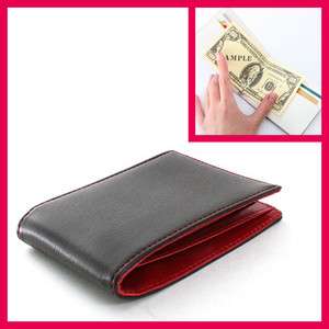 Mens Bifold Money Clip Wallet with 4 Credit Slots Brown with Red 
