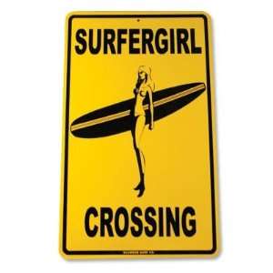  Surfergirl Crossing Street Sign   Yellow Sports 