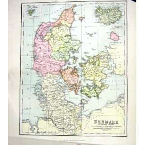  CHAMBERS ANTIQUE MAP c1906 DENMARK ICELAND BORNHOLM KIEL 