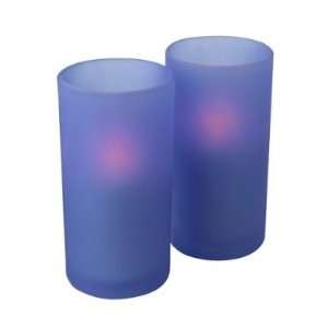  LED Tea Light Candle in a Votive Glass Frosted Blue   5 