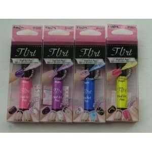   Flirt Nail Art Pen Collection 4 Pens Blue Pink Purple Yellow Beauty