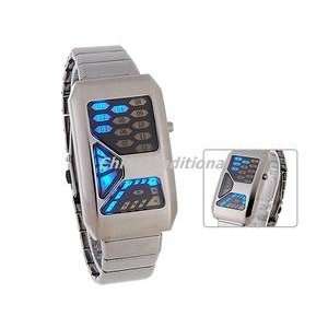  Square Dial Steel Band LED Men Boys Casual Watch Dark Grey 