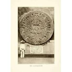  1908 Print Aztec Sun Stone Calendar Monolith Sculpture 