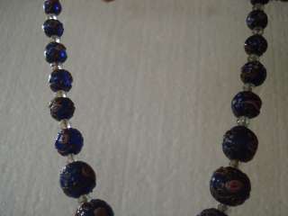   vintage 1940s Venetian Cobalt Blue Wedding Cake Glass Bead Necklace